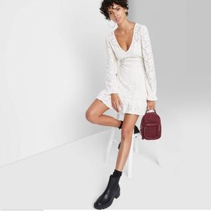 Wild Fable Long Sleeve Cream Brushed Lace Skater Dress Women's XS